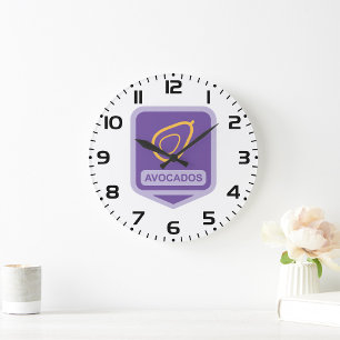 Minimalist Avocado Badge in Purple and Gold  Large Clock