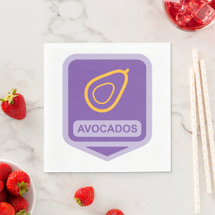 Minimalist Avocado Badge in Purple and Gold Napkin