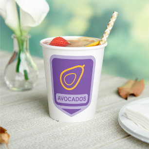 Minimalist Avocado Badge in Purple and Gold  Paper Cups
