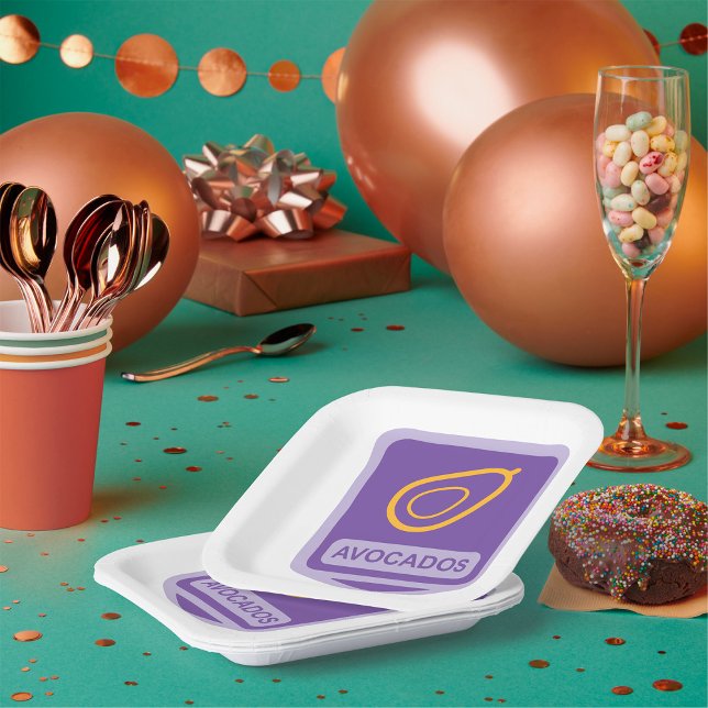 Minimalist Avocado Badge in Purple and Gold  Paper Plate (Creator Uploaded)