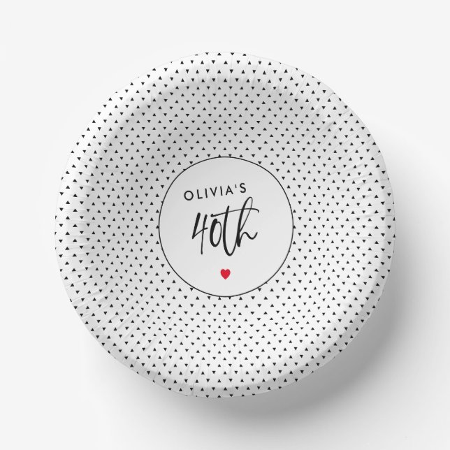 Minimalist B&W Geometric 40th Birthday Script Paper Plate (Front)
