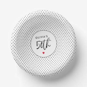Minimalist B&W Geometric 50th Birthday Script Paper Plate