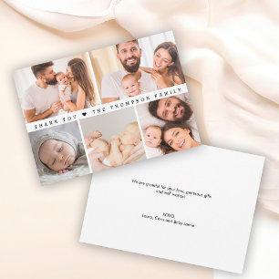 Minimalist baby 5 photo collage newborn thank you invitation