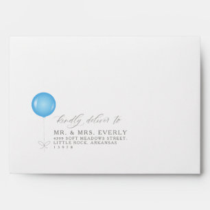 Minimalist Baby Blue Balloon Boy Baby Shower White Envelope