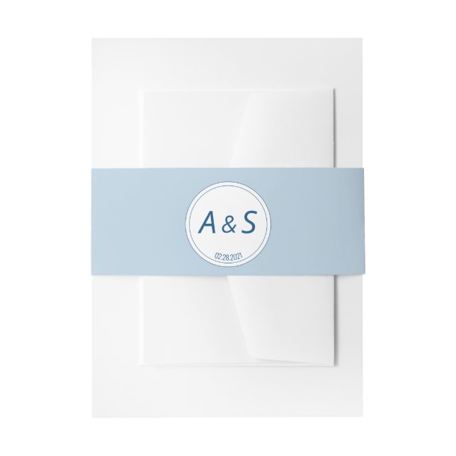 Minimalist Baby Blue Initials Date Wedding Invitation Belly Band (Front Example)