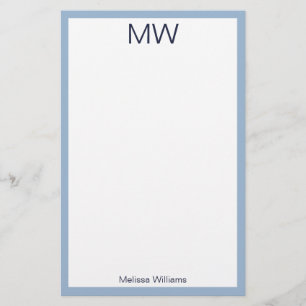 Minimalist Baby Blue & White Monogrammed Personal Stationery