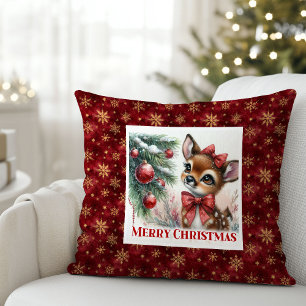 Minimalist Baby Deer Snowy Forest Kids Gift Xmas Cushion