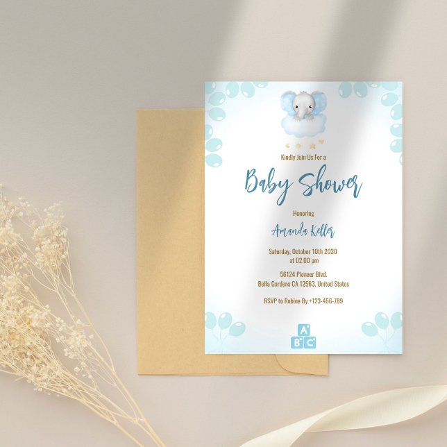 Minimalist Baby Elephant Baby Shower Invitation (Creator Uploaded)