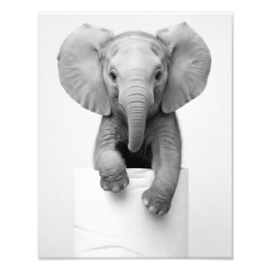 Minimalist Baby Elephant Peeking Over Toilet Paper Photo Print
