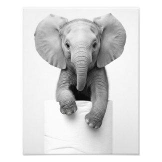 Minimalist Baby Elephant Peeking Over Toilet Paper Photo Print
