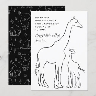 Minimalist Baby Giraffe Line Art Mother's Day Card