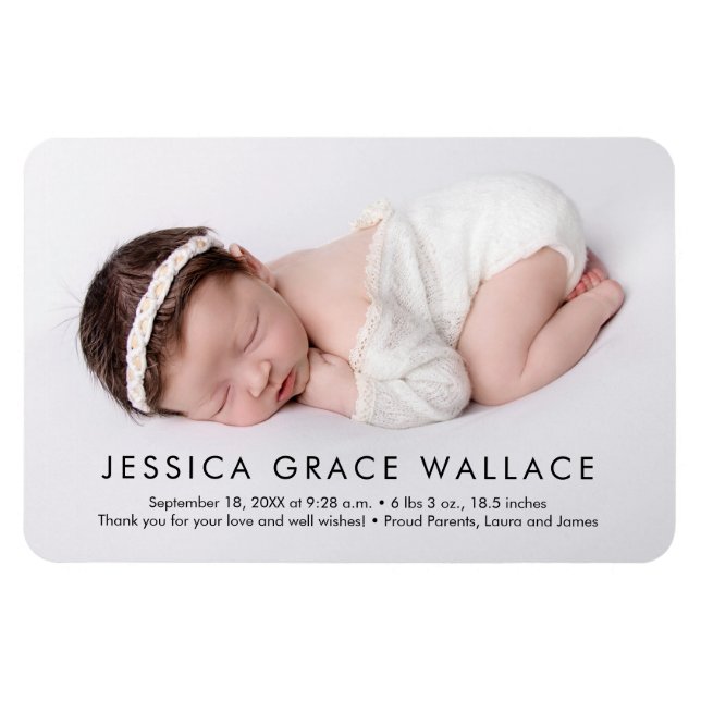 Minimalist Baby Girl Name Photo Birth Announcement Magnet (Horizontal)