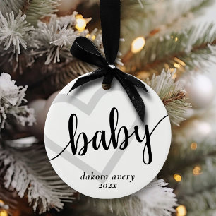 Minimalist Baby Keepsake   Heart with Custom Name Ceramic Tree Decoration