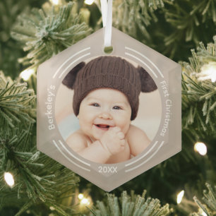 Minimalist Baby Photo First Christmas Glass Tree Decoration