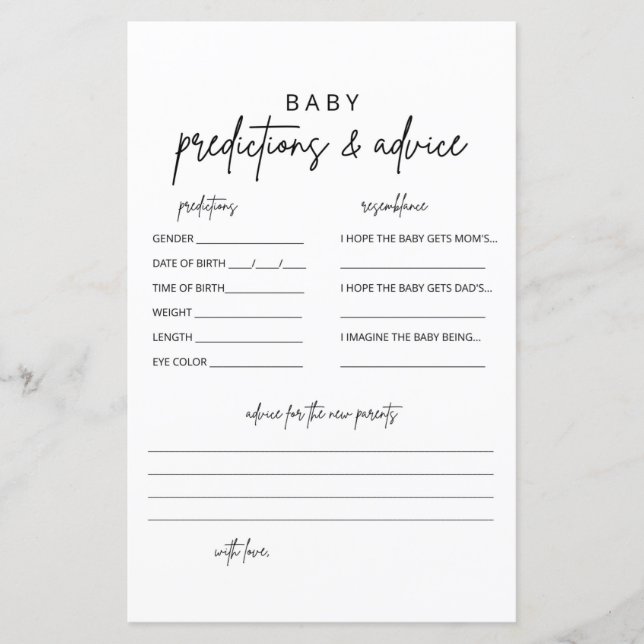 Minimalist Baby Prediction and Advice Cards (Front)