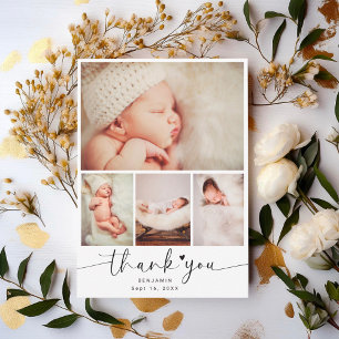 Minimalist Baby Shower 4 Photo Collage Thank You
