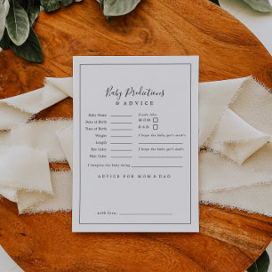 Minimalist Baby Shower Baby Predictions & Advice Card