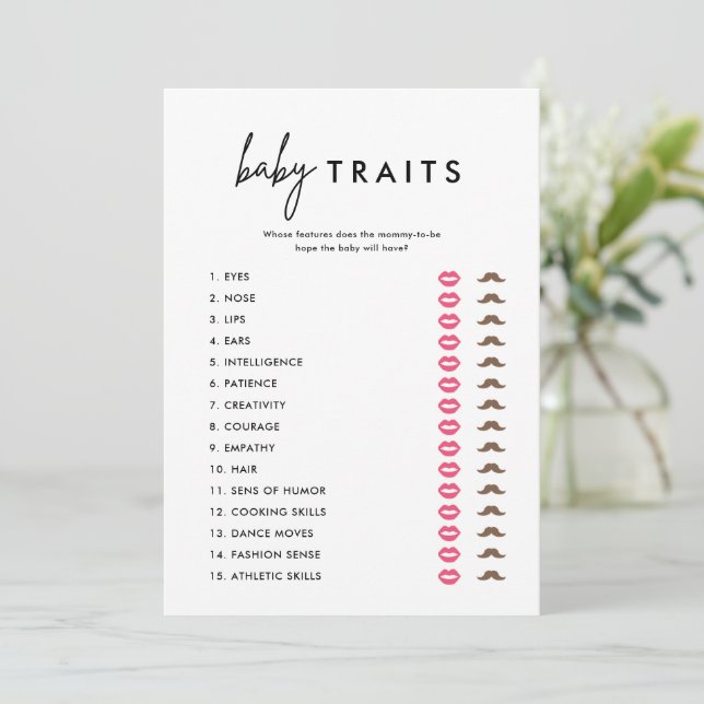 Minimalist Baby Shower Baby Traits Game Cards (Standing Front)