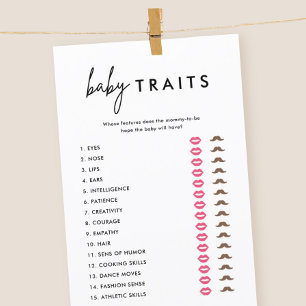 Minimalist Baby Shower Baby Traits Game Cards