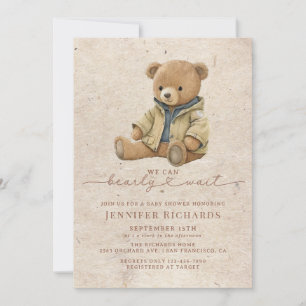 Minimalist Baby Shower Bearly Wait Invitation