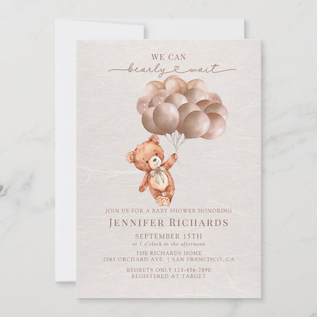 Minimalist Baby Shower | Bearly Wait Invitation (Front)