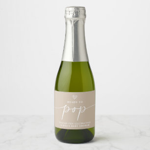 Minimalist Baby Shower Beige Sparkling Wine Label