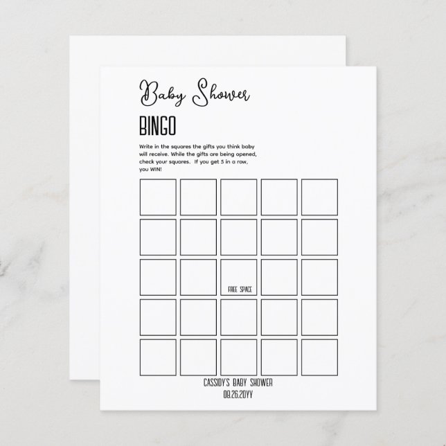 Minimalist Baby Shower Bingo (Front/Back)