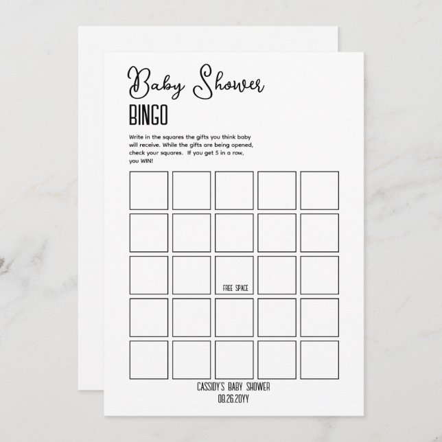 Minimalist Baby Shower Bingo Invitation (Front/Back)