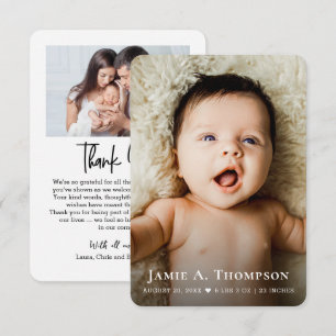 Minimalist Baby Shower Birth Newborn Photo Small Thank You Card