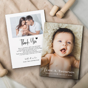 Minimalist Baby Shower Birth Newborn Photo Thank You Card