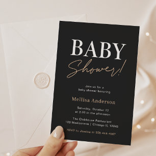 Minimalist Baby Shower Black Invitation 