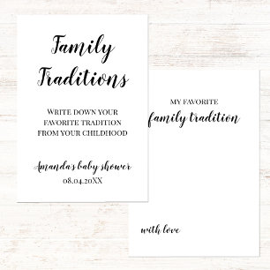 Minimalist Baby Shower Family Traditions Game Card