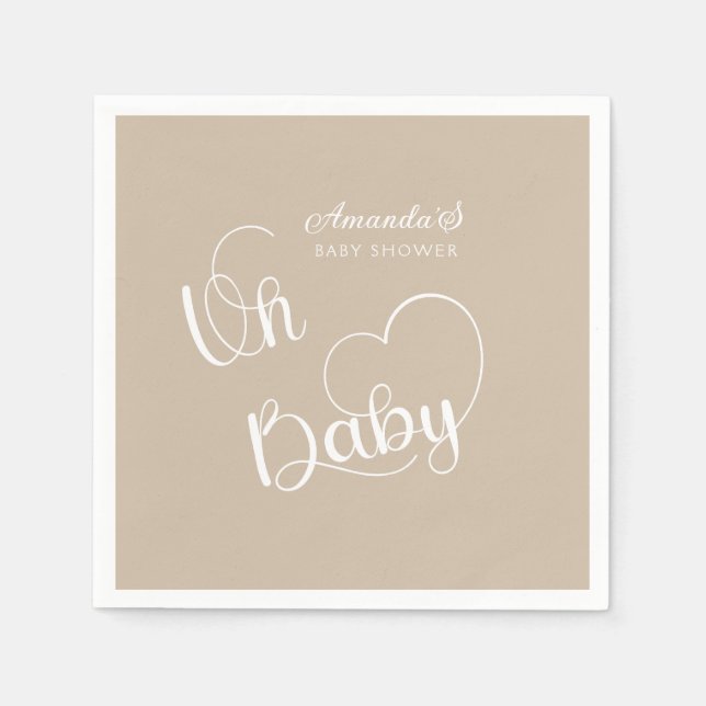 Minimalist baby shower Neutral Beige White Napkin (Front)