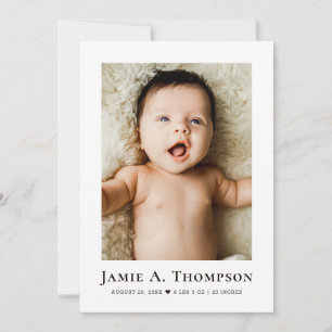 Minimalist Baby Shower Newborn Photo Birth stats Thank You Card