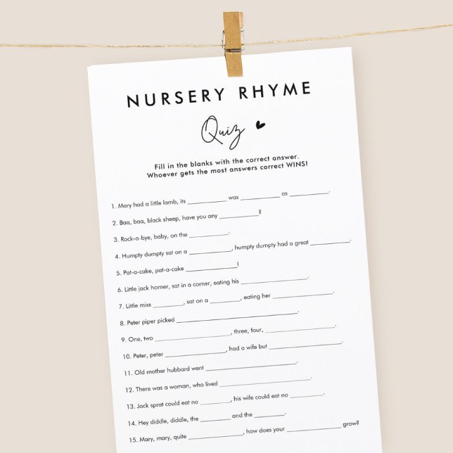 Minimalist Baby Shower Nursery Rhyme Game Cards (Creator Uploaded)