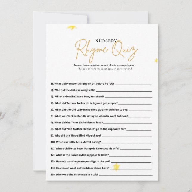 Minimalist Baby Shower Nursery Rhyme Quiz Game Car Invitation (Front)