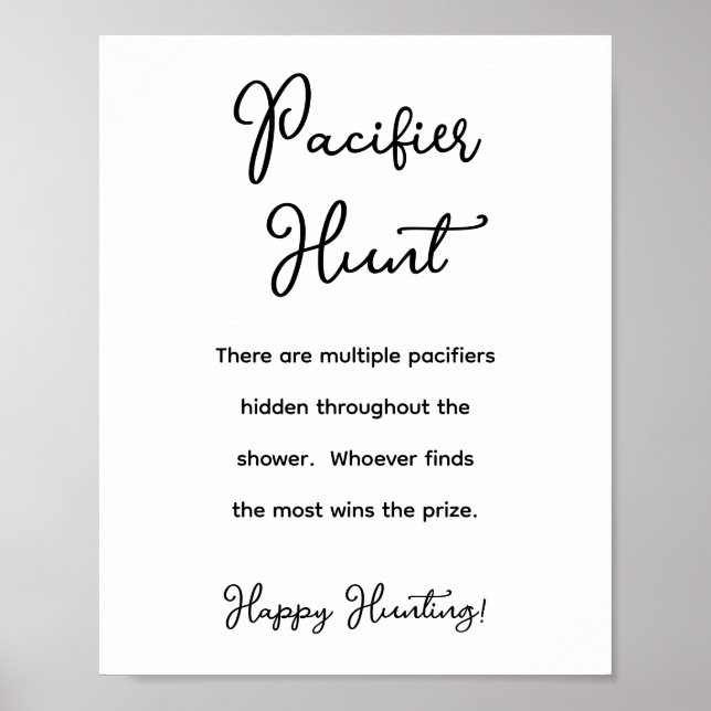 Minimalist Baby Shower Pacifier Hunt Poster (Front)