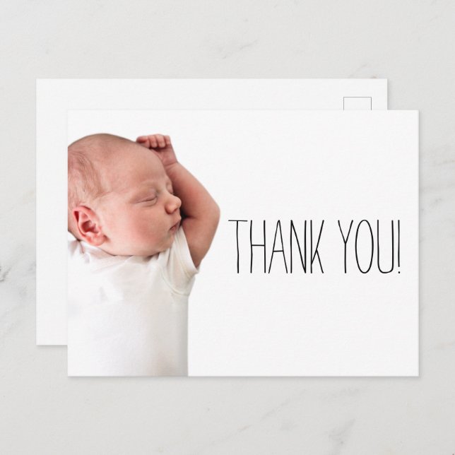 Minimalist Baby Shower Photo Thank you Name Announcement Postcard (Front/Back)