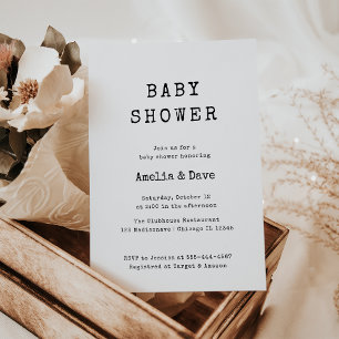 Minimalist Baby Shower Typewriter Invitation 