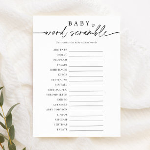 Minimalist Baby Word Scramble Game Invitation