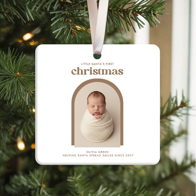 Minimalist Baby's First Christmas Arch Photo Ceramic Ornament (Creator Uploaded)
