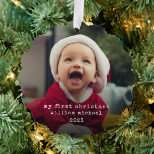 Minimalist Babys First Christmas Photo Tree Decoration Card