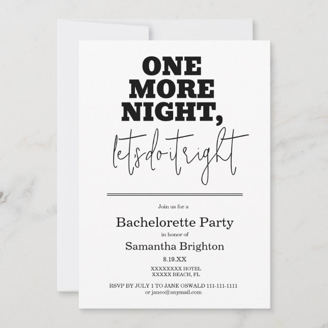 Minimalist Bachelorette Party Invitation (Front)