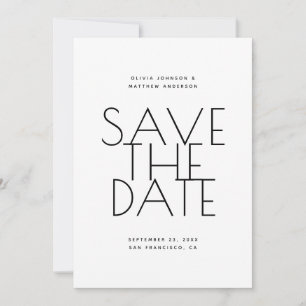 Minimalist Back & White Wedding   Photo & QR Code Save The Date