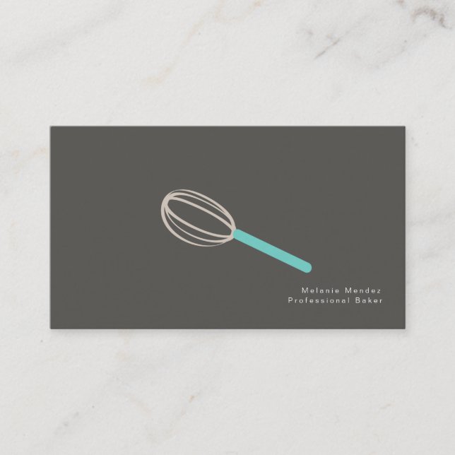 Minimalist Baker Cake Whisk Logo Bakery Business Card (Front)