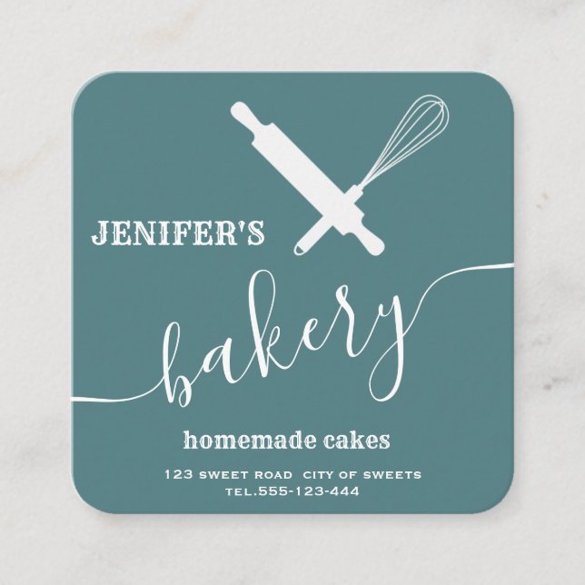 Minimalist bakery rolling pin whisk square business card (Front)