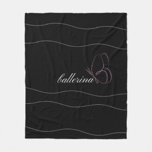 Minimalist Ballerina & Pink Butterfly Black Fleece Blanket