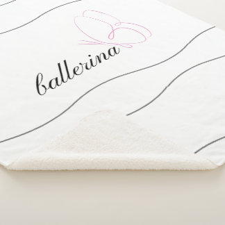 Minimalist Ballerina & Pink Butterfly White Sherpa Blanket