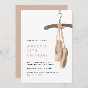 Minimalist Ballet Shoes Ballerina 10th Birthday Invitation