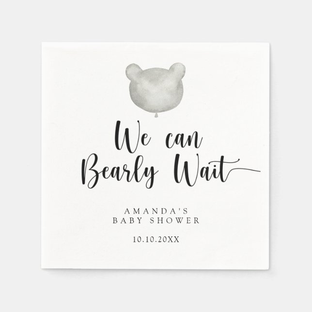 Minimalist balloon bear Baby Shower Napkin (Front)